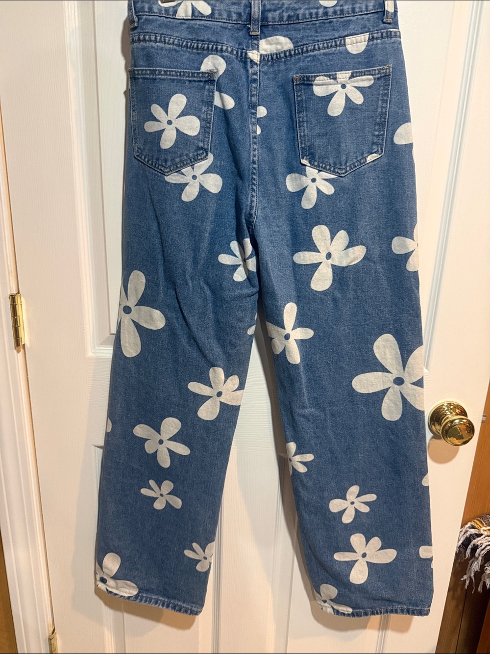 High-Rise Blue Floral Print Women's Jeans - Picture 2 of 2